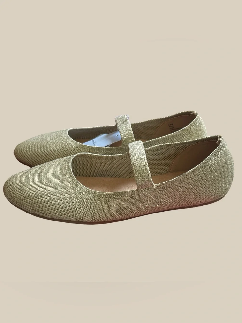 Aerosoles Women’s Boaz Gold Metallic Shimmer Knit Mary Jane Ballet Flats NWT 8.5